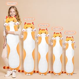 Mewaii Long Cat Plush Body Pillow, 28 Cute Brown Stuffed Animals Soft Plushies, Kitten Doll Toy Gift for Girlfriend
