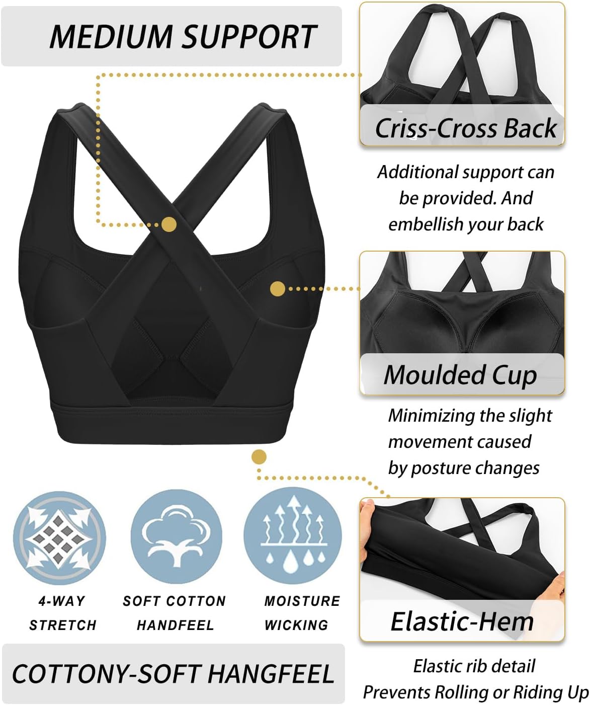 RUNNING GIRL High Impact Sports Bras for Women, High Support Running Strappy Women's Sports Bra with Sewn in Pads