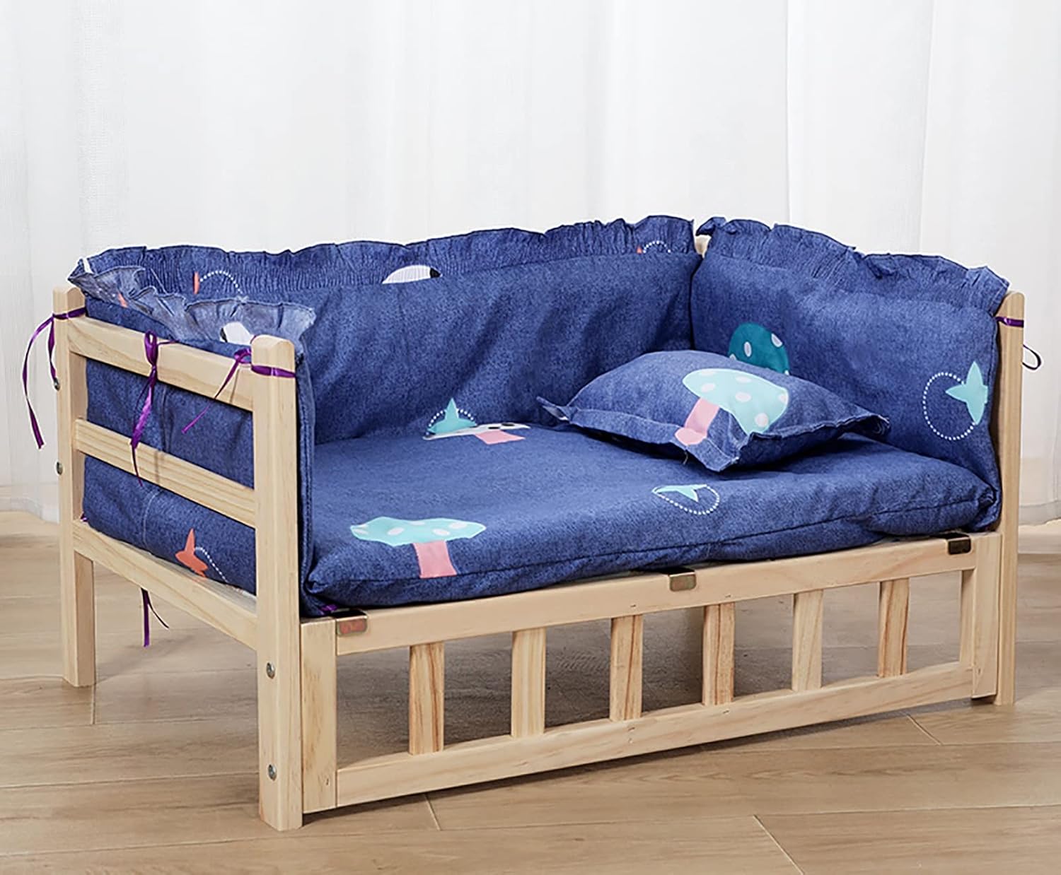 Pet Bed Blue Cooling Elevated Pet Bed for Small, Medium, Large Dogs, Orthopedic Relief Solid Wood Frame Dog Cot, for Pets Within 40 Kg / 88 Lbs (Size : M-74x49x38cm/29x19x15) ()