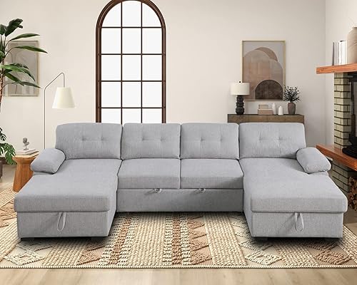 Miniatura 3 de asunflower Sofá cama seccional con cama extraíble, sofá modular de gran tamaño con diván de almacenamiento en forma de U, color gris