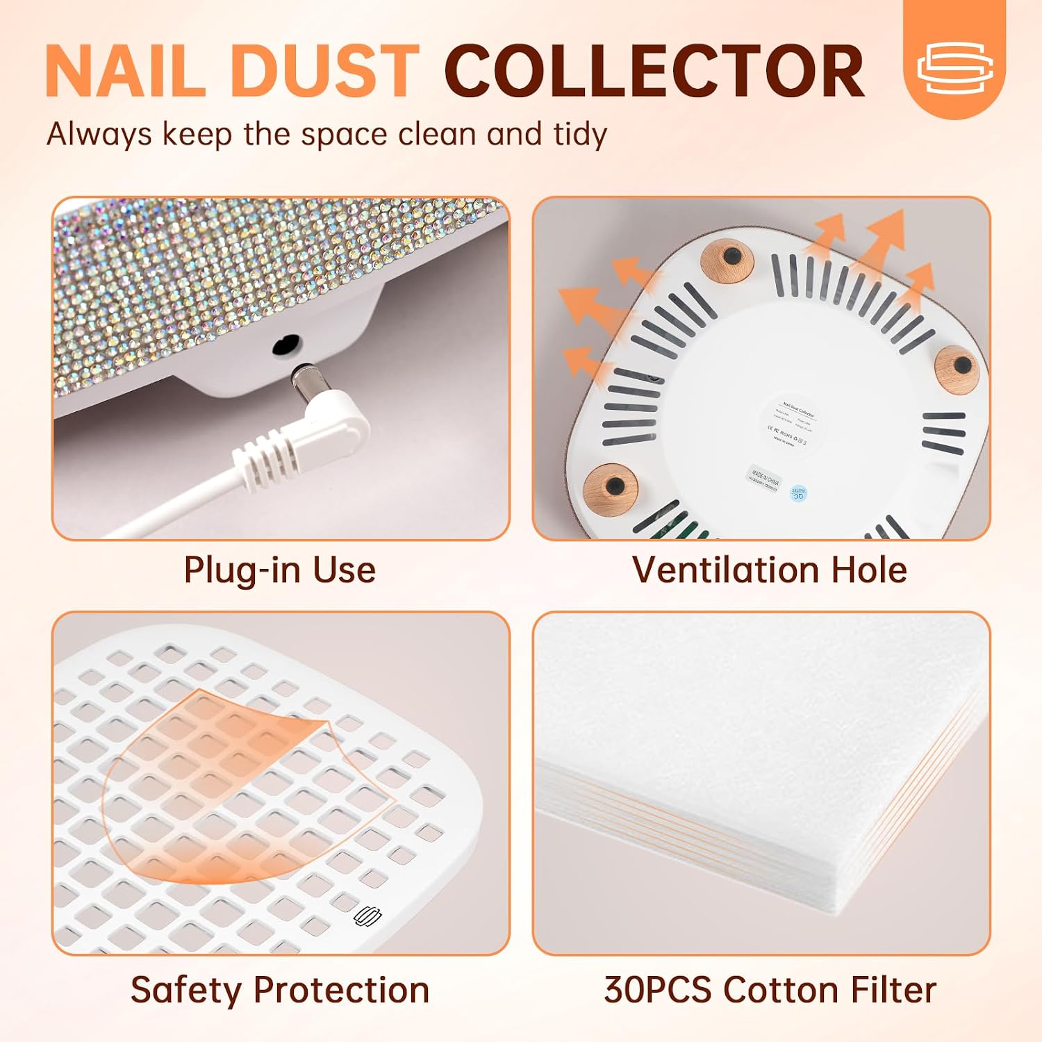 Nail Dust Collector, Powerful 4000RPM Vacuum Fan Vent Dust Collector Extractor Dust Suction Machine for Acrylic Nails Polishing, Nail Salon& Home
