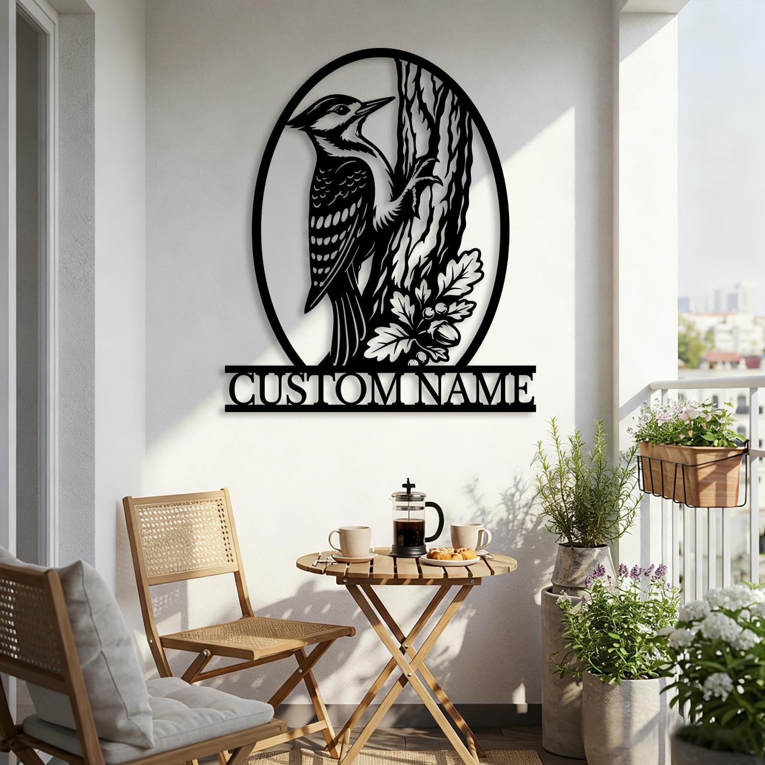 Custom Woodpecker Metal Sign,Personalized Bird Name Wall Art,Rustic Cabin Lodge Decor,Outdoor Garden Yard Sign,House Number Address Plaque (Style-C)