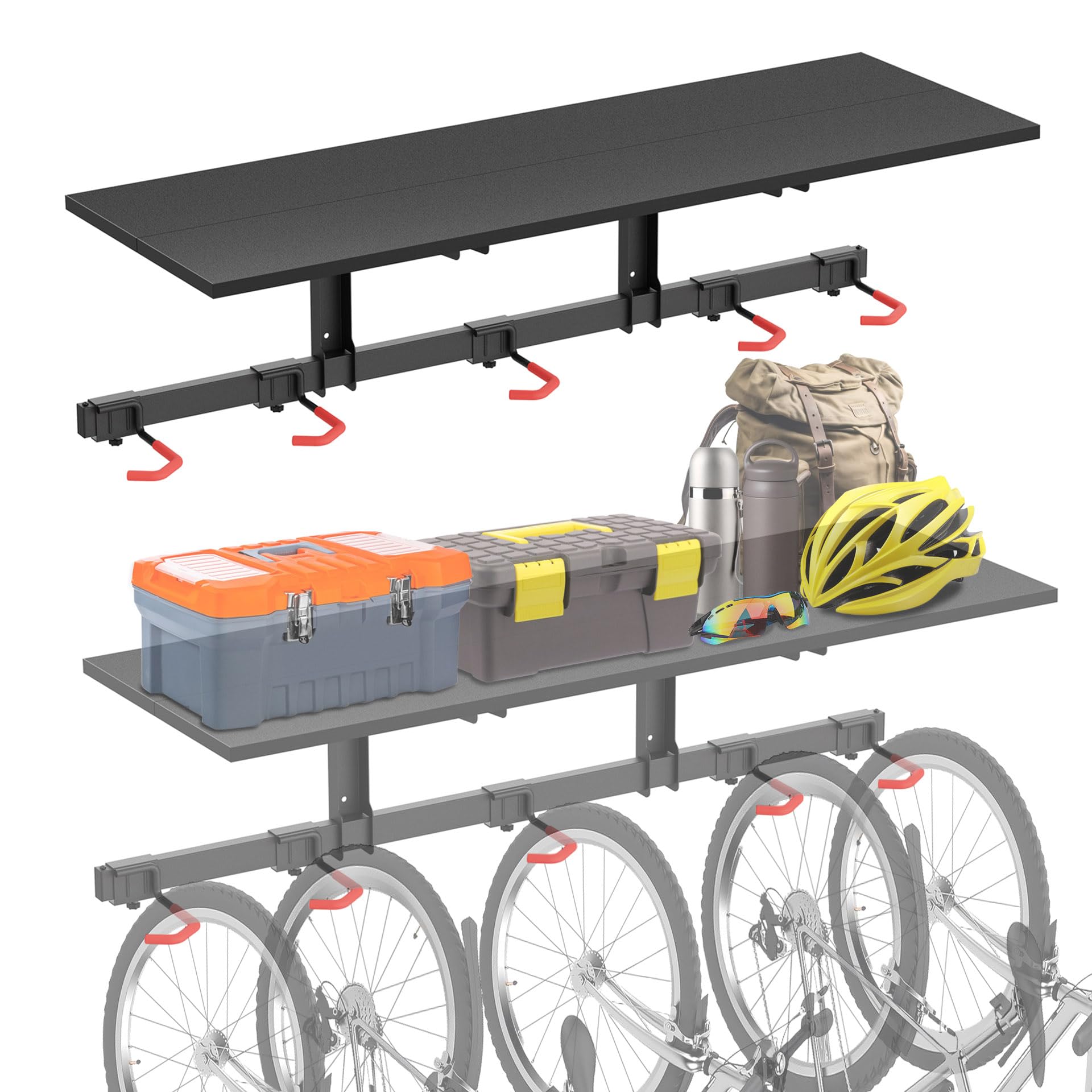 Support De Rangement Pour 4 Vélos Porte-vélos Mural Garage Avec 2 Etageres P 010711338379