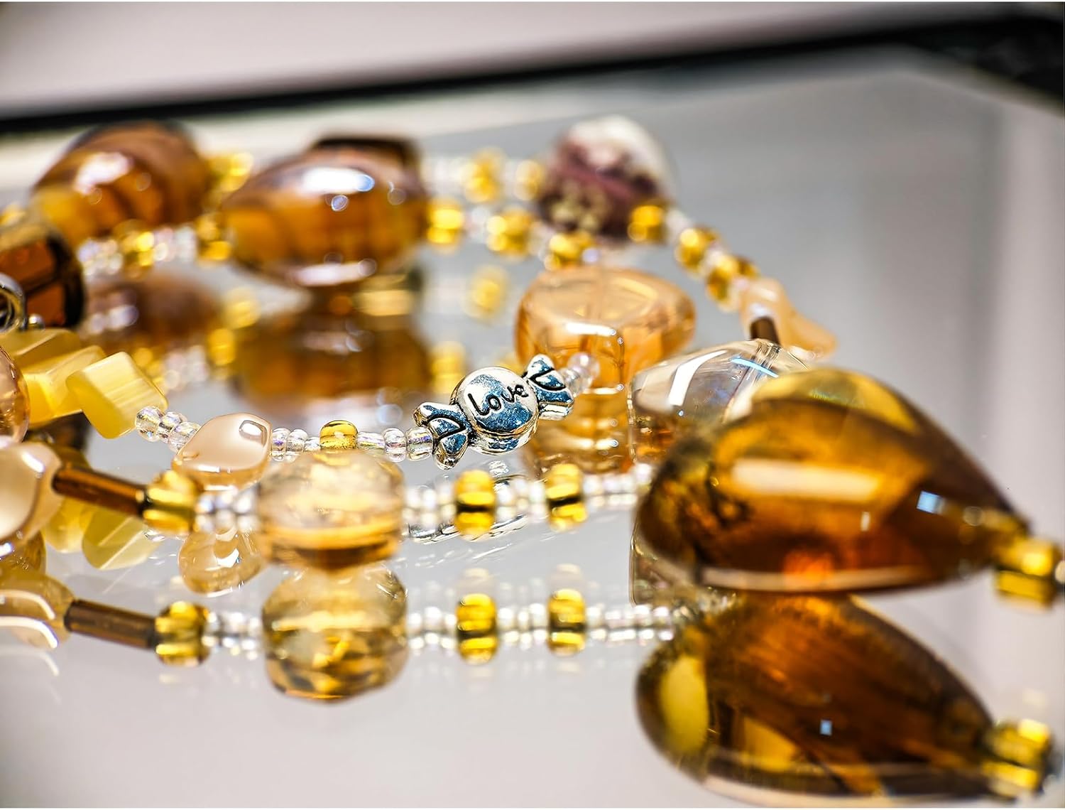 Brown Glass Heart Bead Necklace, Handmade Gemstone Beaded Fashion Jewelry for Women & Girls