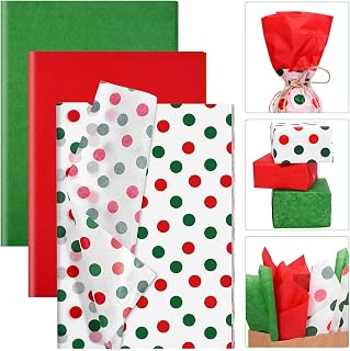 Sanixin 120 Sheets Red Green Tissue Paper for Gift Wrapping Green Red Polka Dots Printed Tissue Paper for Gift Bags for Birthday Party Christmas Party Baby Shower DIY Craft Supplies, 20 × 14 Inches