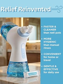 Nasal Irrigation System | Handheld Saline Nasal Rinse Kit with 1 Rinse Machine and 30 Salt Pods | Blue