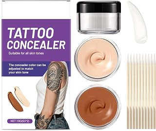 EONFAVE Tattoo Cover Up Set, Waterproof Camouflage to Cover Tattoos and Skin Impairs, 2 Assorted Colours for Legs and Arms, Natural Body Makeup with Long Lasting Coverage