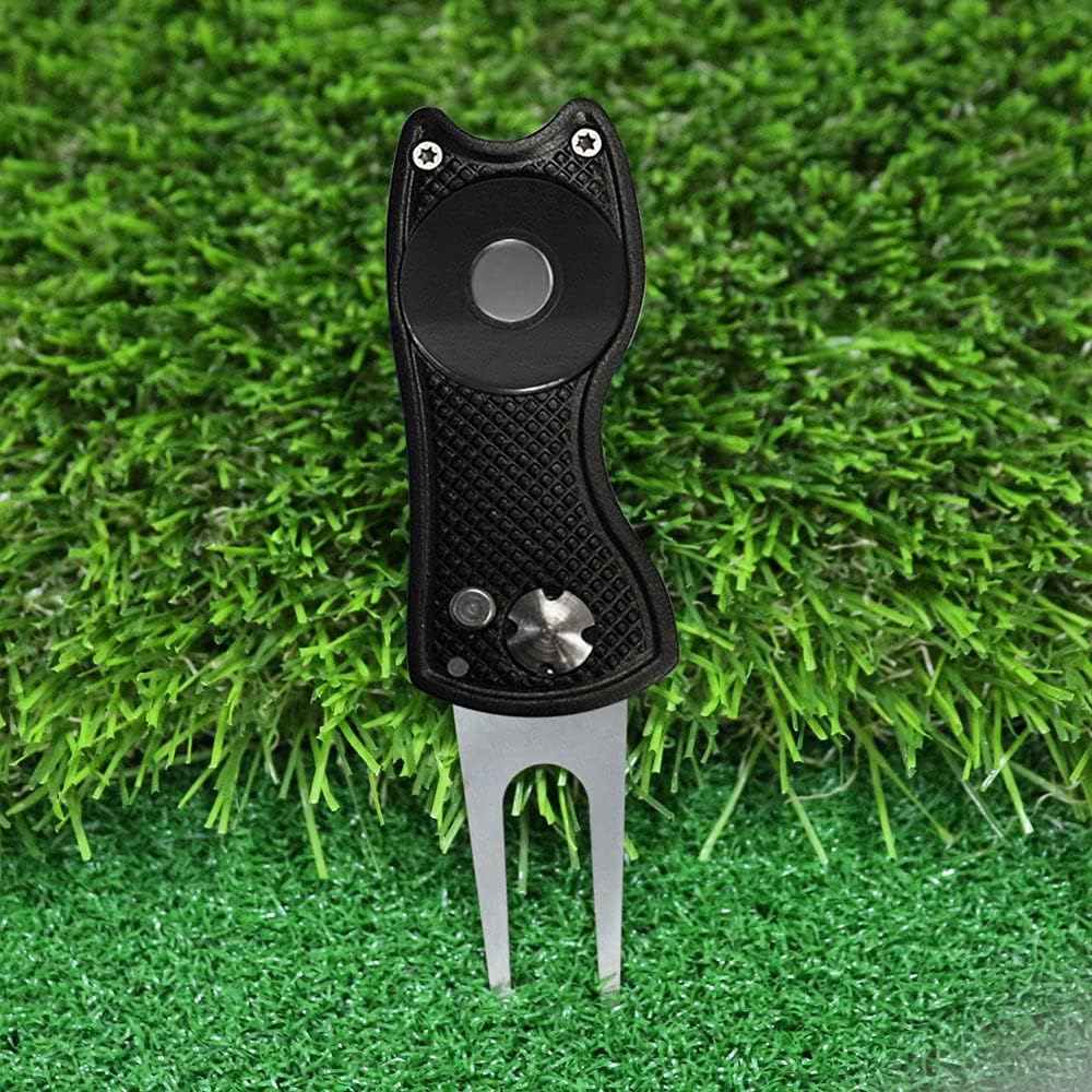 review Myartte Golf Divot Repair Tool,Foldable Divot Tool, Stainless Steel Switchblade with 2 PCS Detachable Golf Ball Marker Pop-up Button