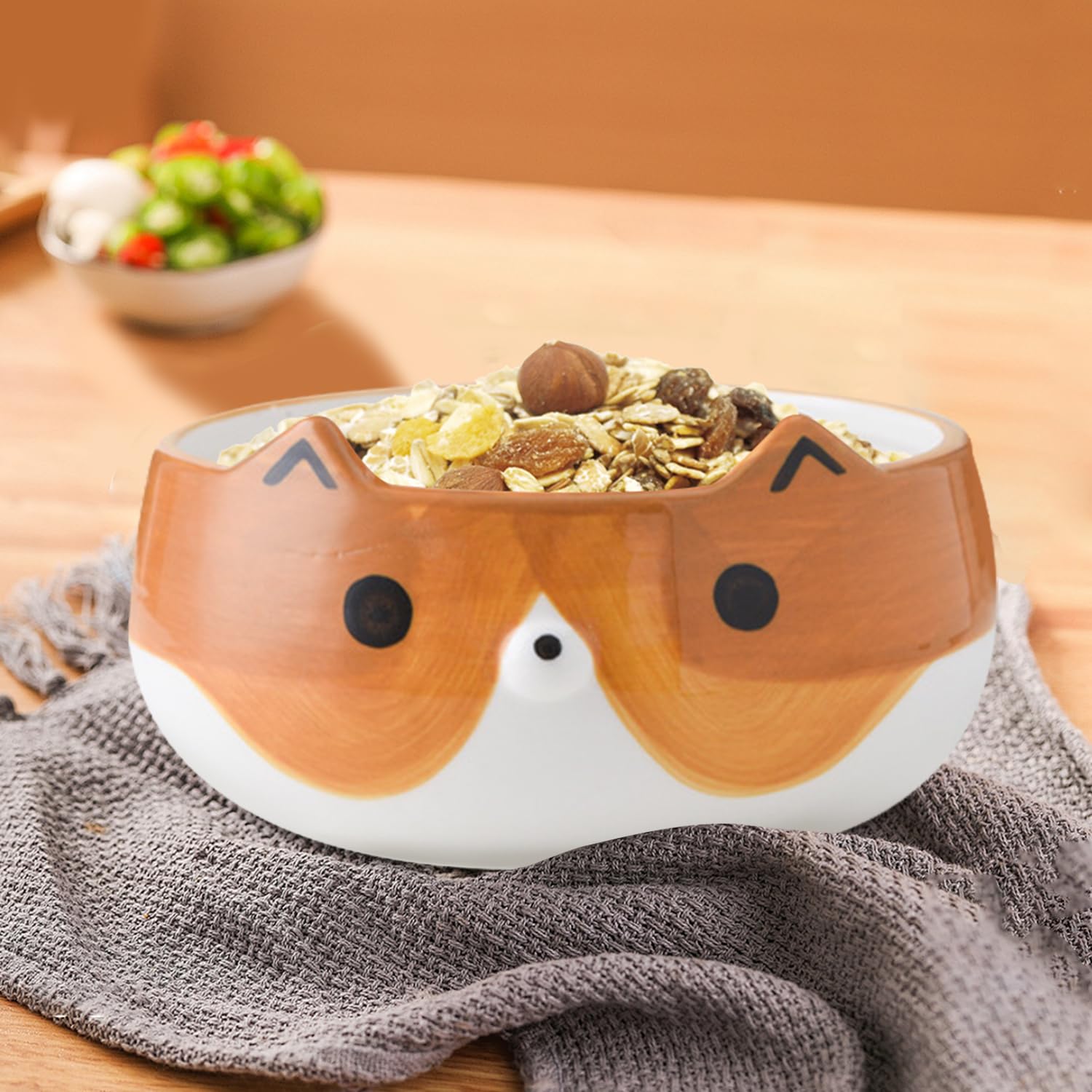 FOGARI Cuenco de cereales para niños, de cerámica, diseño de gato y zorro, fácil de limpiar, bordes lisos, resistente al calor, perfecto para desayunos y aperitivos (perrito)