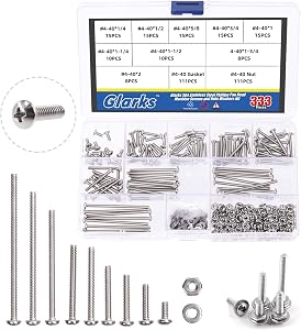 Glarks 333Pcs Machine Screw Assortment Kit #4-40 Stainless Steel Phillips Pan Head Assorted Nuts Bolts and Flat Washers Set, 304 Stainless Steel Machine Screws Assortment Set with Storage Case