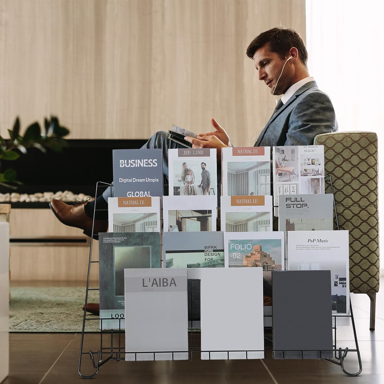 Gejoy 6 Tiered Book Display Rack Wire CD Display Rack Book SigningTabletop Magazine Countertop Holder Retail Literature Brochures Holder(Black)