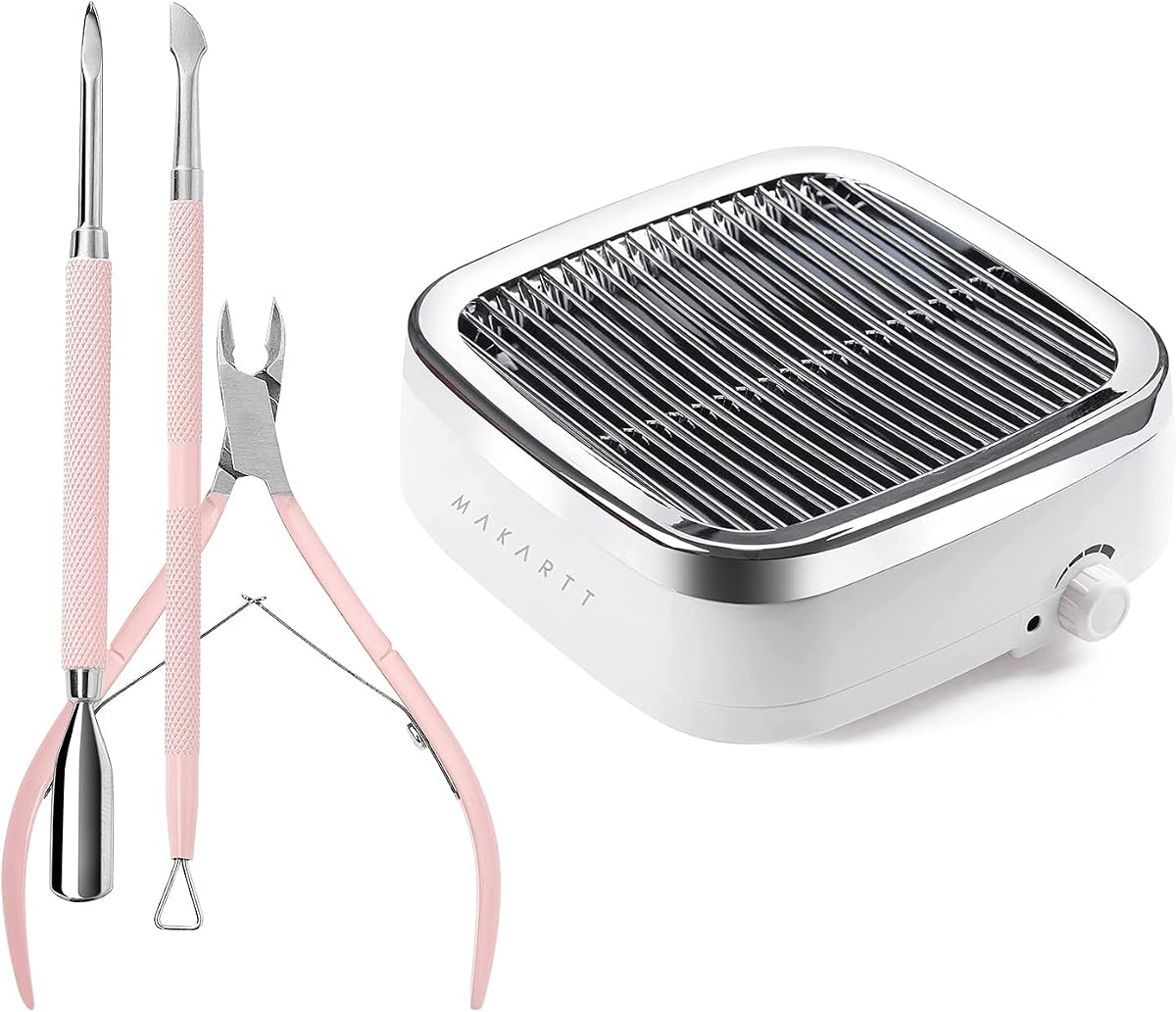 Makartt Recortador de cutículas con empujador de cutículas y colector de polvo para uñas Extractor de polvo al vacío de 60 W