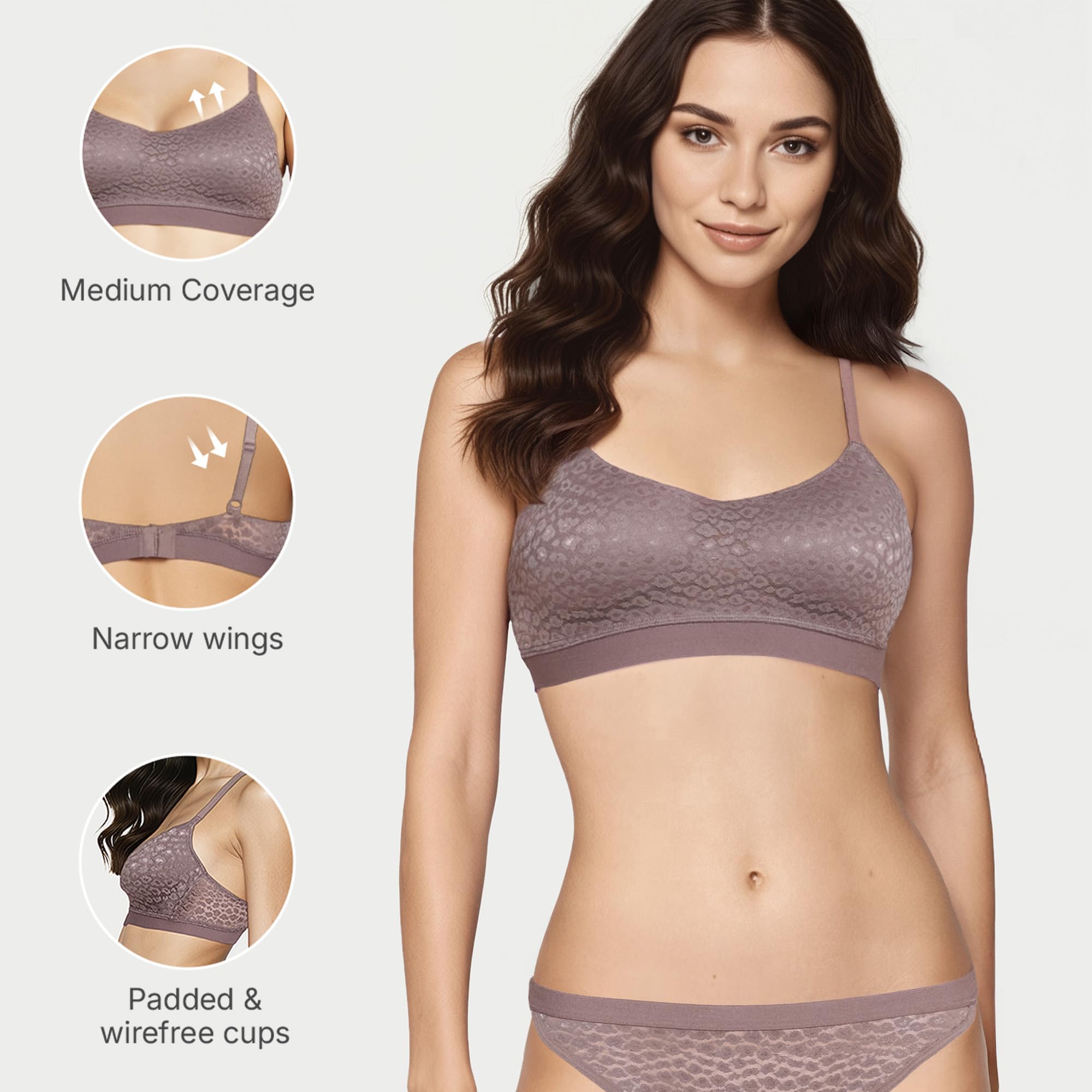 Enamor Sujetador balconette iluminado para mujer acolchado, sin varillas, cobertura media, jacquard de encaje en copas - SMB02