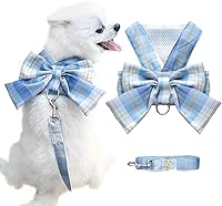 Vista 1 de Dog Harness for Small Dogs with Bow Small Harness for Girl Dogs with D-Ring Soft Mesh Adjustable Harness Set Puppy Pet Harness and Leash