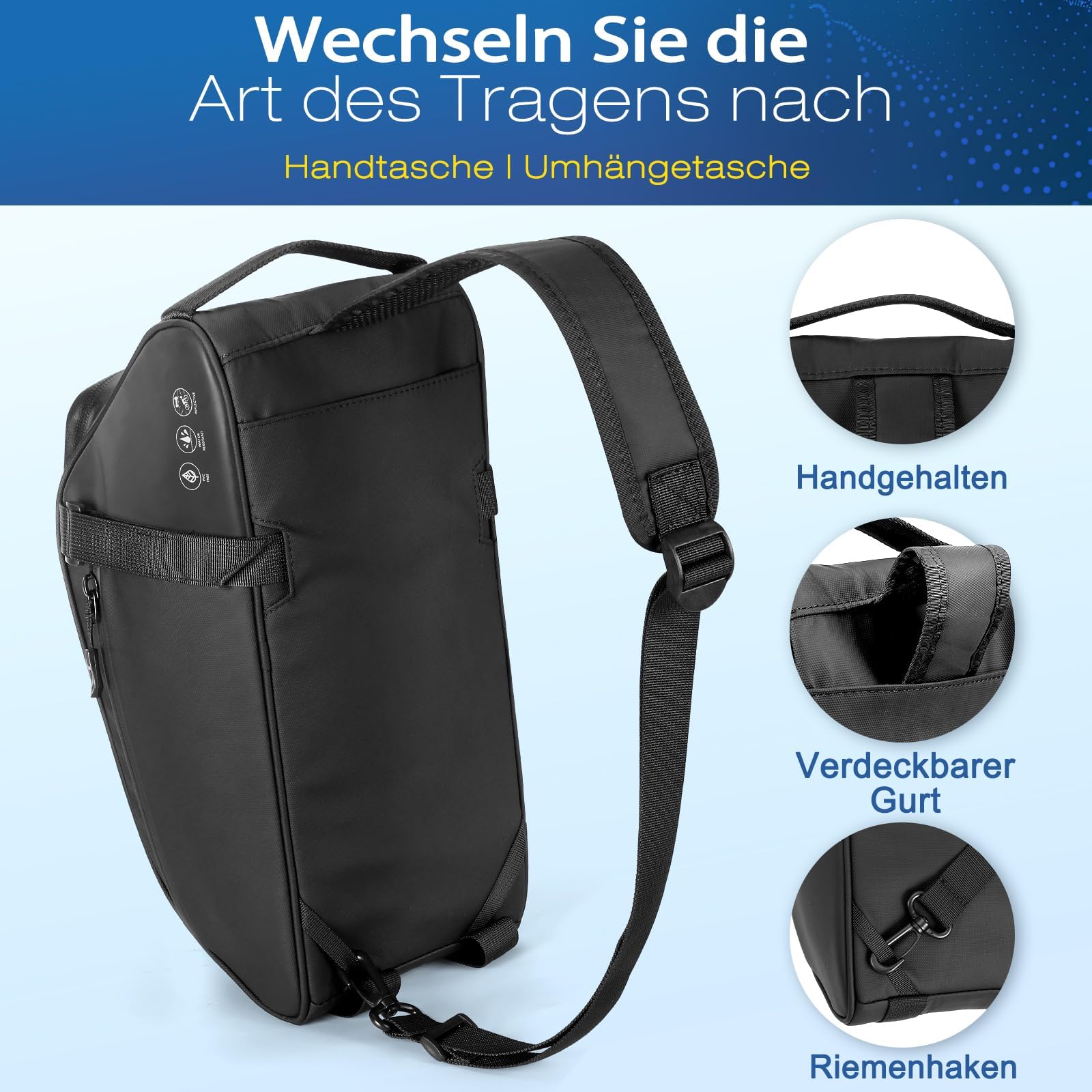 toptrek Gepäckträgertasche 8L Volumen, Fahrradtaschen für Gepäckträger mit Regenschutz, 3-In-1 Gepäckträgertaschen, Fahrradtasche Gepäckträger Abmessungen 38x16x15 cm (Gepäckträgertasche- 8L)
