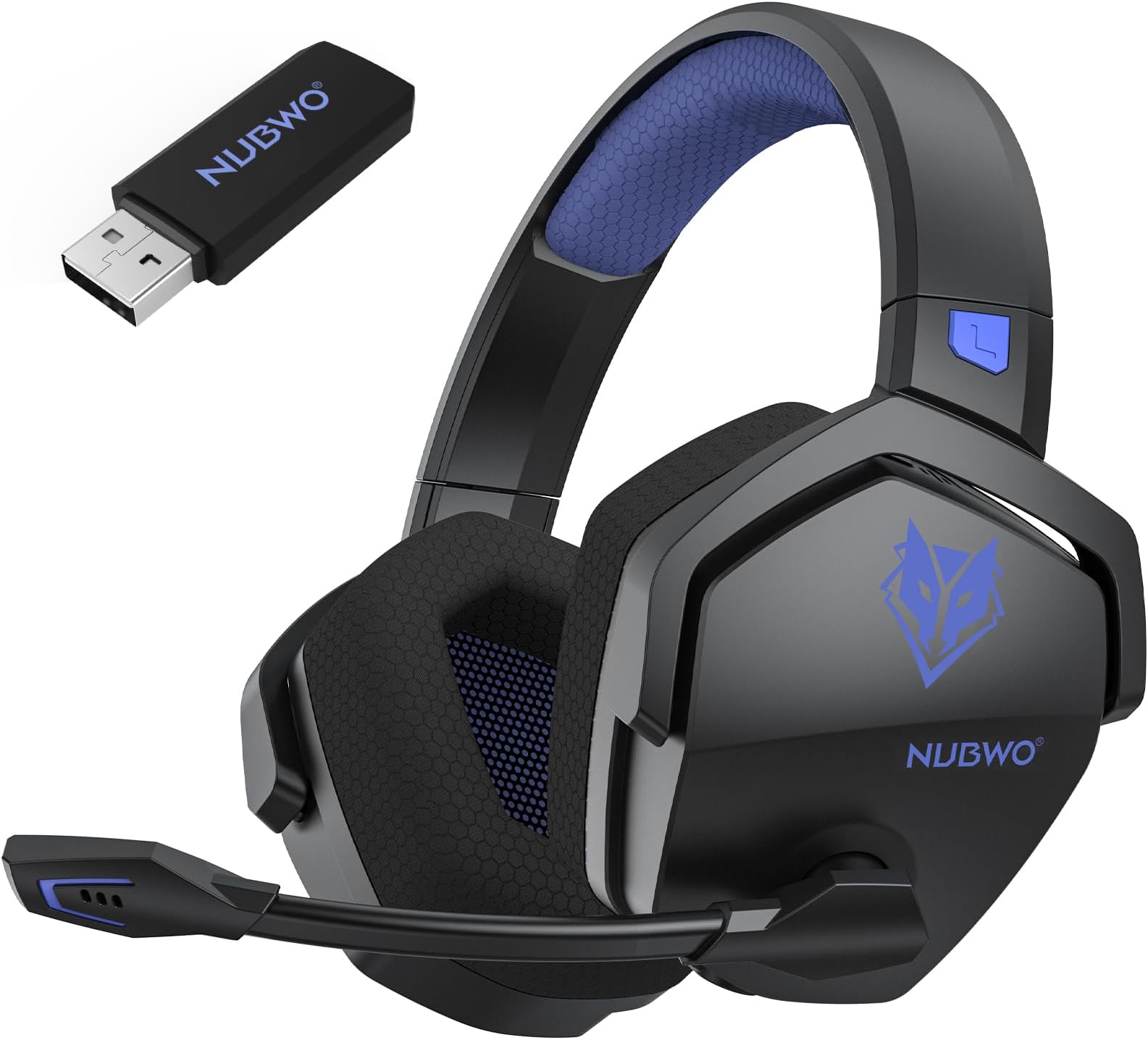 NUBWO Wireless Gaming Headset with Mic for Ps5 Ps4 PC, Zero Interference, 100-Hour Battery All-Day Play, 23ms Sync​ for Fortnite & Call of Duty/FPS Gamers, Triple Mode All Devices Compatible - Blue