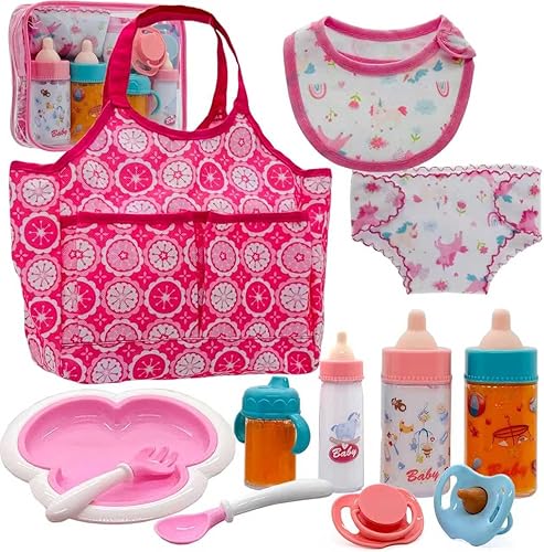 Miniatura 8 de Accesorios para Muñecas Bebé Juego de Biberón Mágico - Juego de Juguetes de Alimentación de Muñecas de 13 Piezas con Biberones de Leche y Jugo que