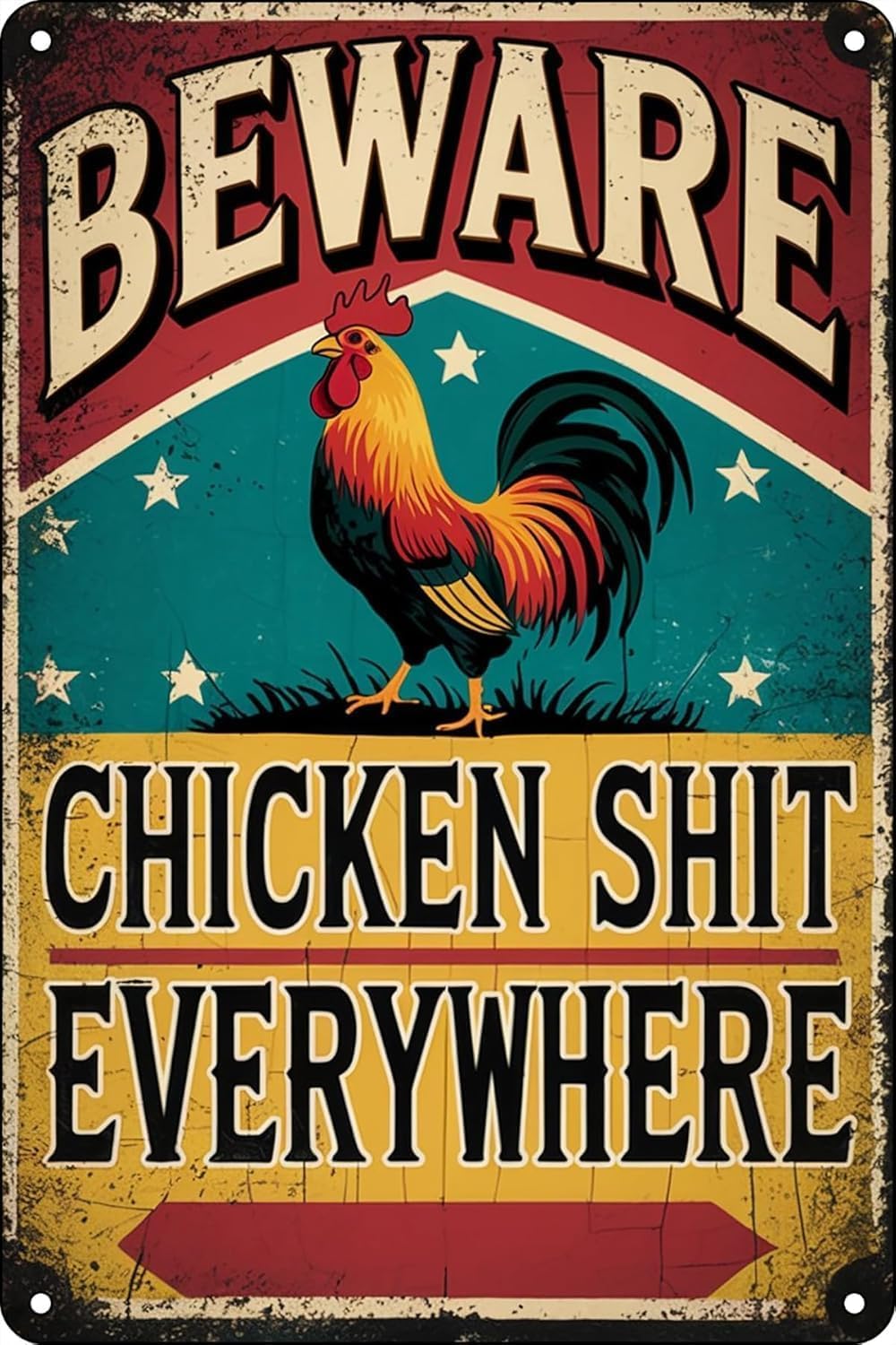 SMAZDFXX Funny Beware Chicken Shit Everywhere Rooster Retro Metal Tin Signs Vintage Chicken Coop Wall Decor for Home Farm Garden Farmhouse Outdoor & Indoor 5.5"x8"