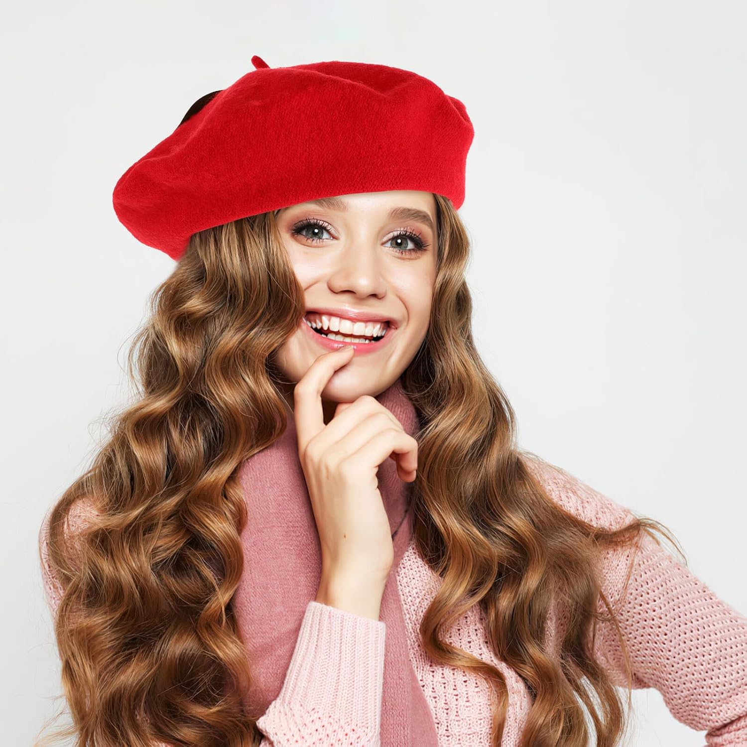 Abaodam Strawberry Color Beret Hat Women’s Decorative Beanie Cap Knitted Performance Headwear Party Accessory Vintage Style