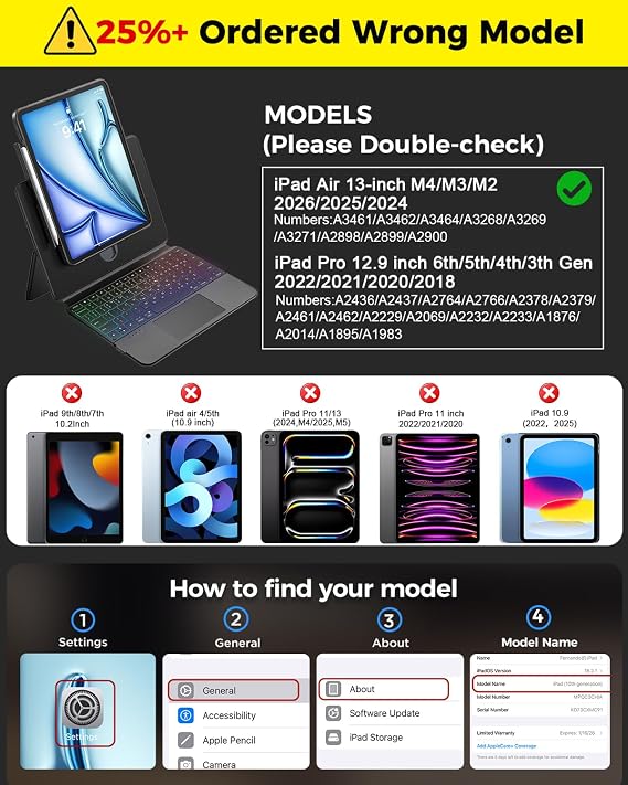 BLOSOMEET Clear Keyboard Case, iPad Air 13(M4/M3/M2) & Pro 12.9, Black