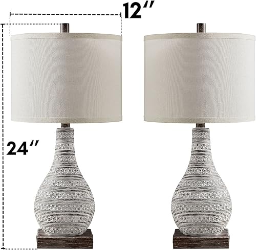 Miniatura 5 de Kyrid Juego de 2 lámparas de mesa de poliéster de 24 pulgadas con control táctil de 3 vías con puertos USB y salida de CA, juego de lámparas de mesa