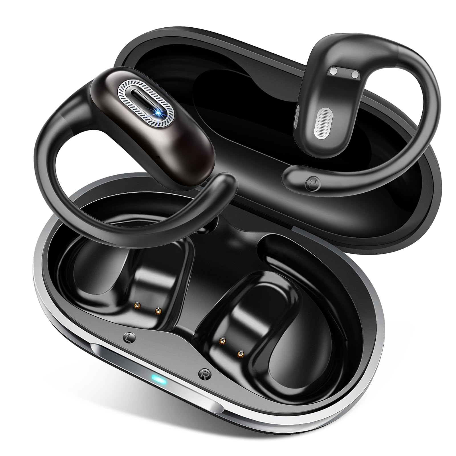 Qecnato Q77 Open Ear Headphones in their charging case