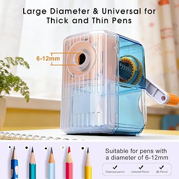 Manual Pencil Sharpener Desktop Pencil Sharpener with Container Adjustable in 3 Grades of Thickness Suitable for Artists, Teachers, Students and Kids (Blue 01)