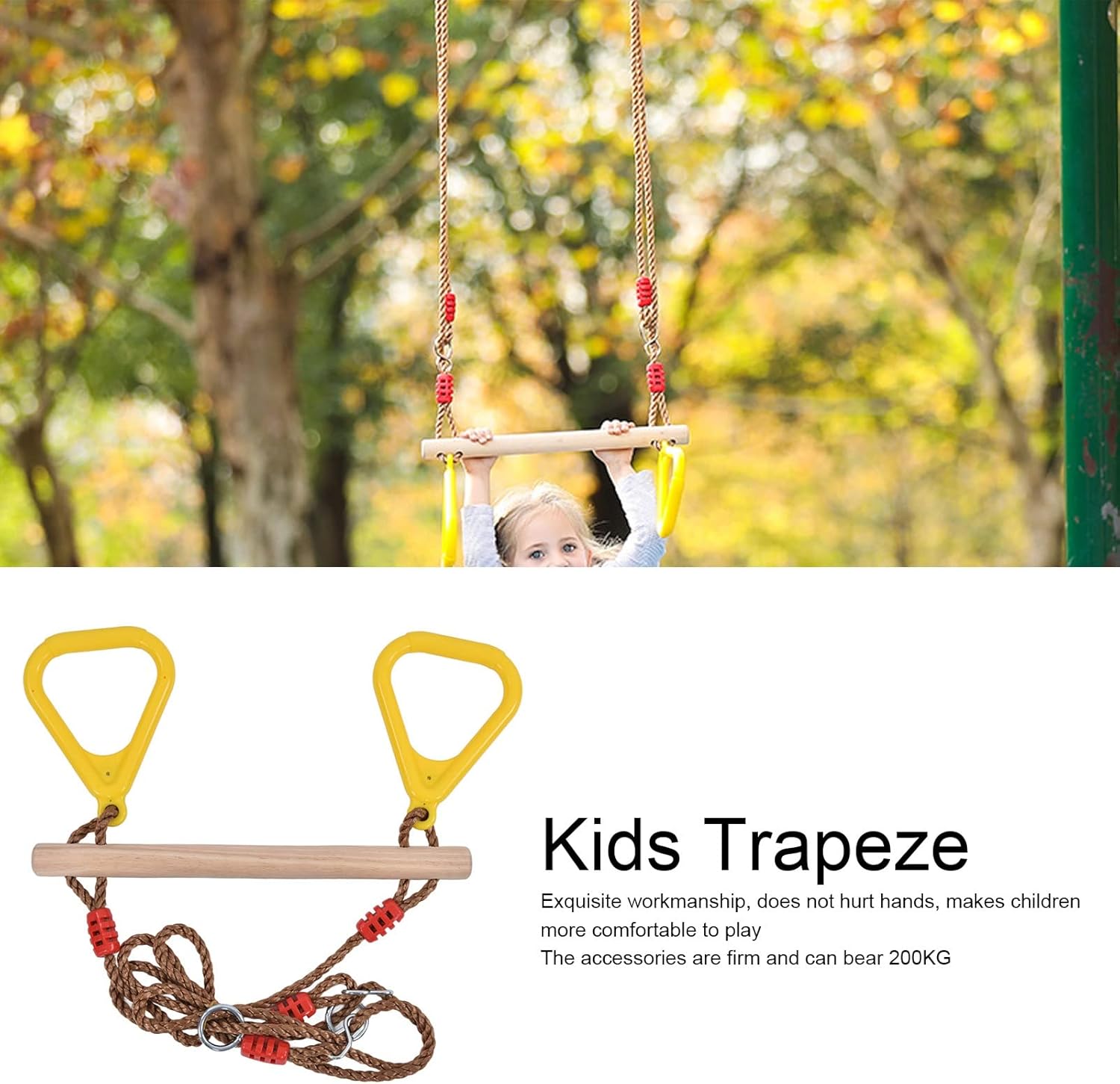 Heavy Duty Trapeze Stick, Kids Swing Bar Rings, Heavy Duty Trapeze Bar for Garden Patio