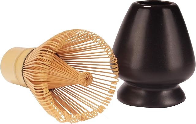 Matcha Tea Whisk Set - Bamboo Whisk and Whisk Holder - Black
