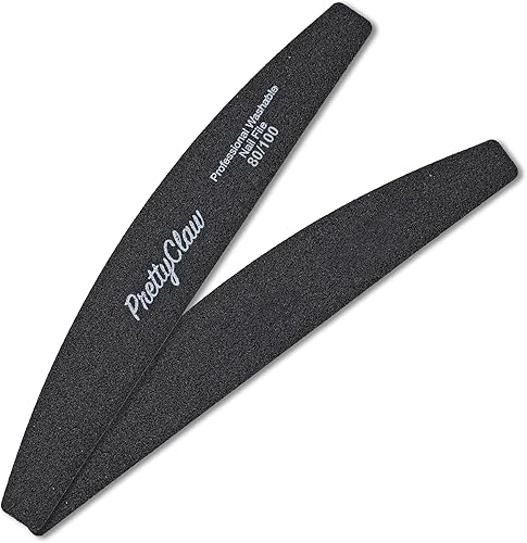 Miniatura 3 de PrettyClaw  10 limas de uñas profesionales de grano 80100, color negro, media luna, limas de uñas acrílicas de centro de plástico, tablero de