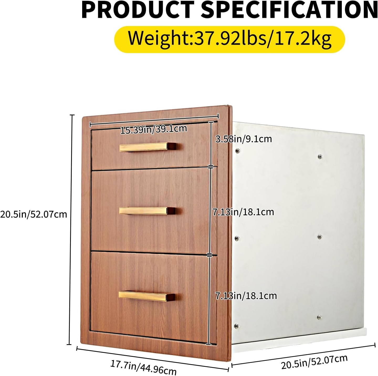 GAOMON Outdoor Kitchen Drawers 17" W x 20" H x 20" D, Flush Mount Triple BBQ Drawers with Stainless Steel Handle for Outdoor Kitchens, BBQ Island, Patio Grill Station