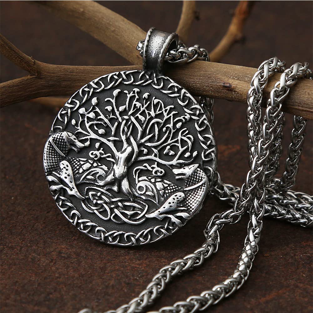 Tree Of Life Yggdrasil Pendant Necklace - 20" Silver Plated Chain, Handmade, Gift Bag Included