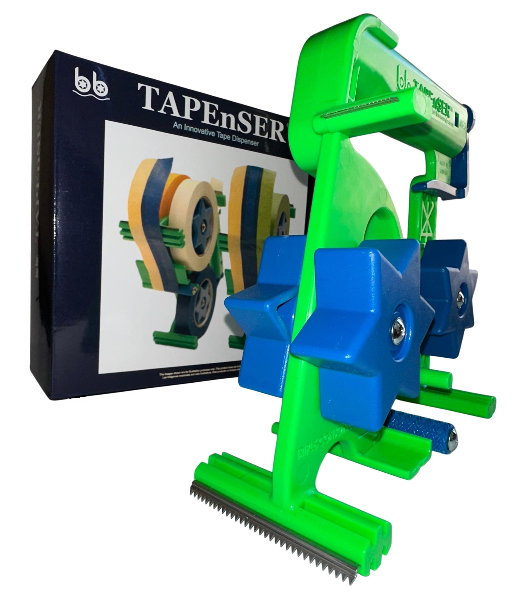 Dispensador de cinta adhesiva manual para dispensar tiras de cinta unidas en sentido inverso individual/doble o triple