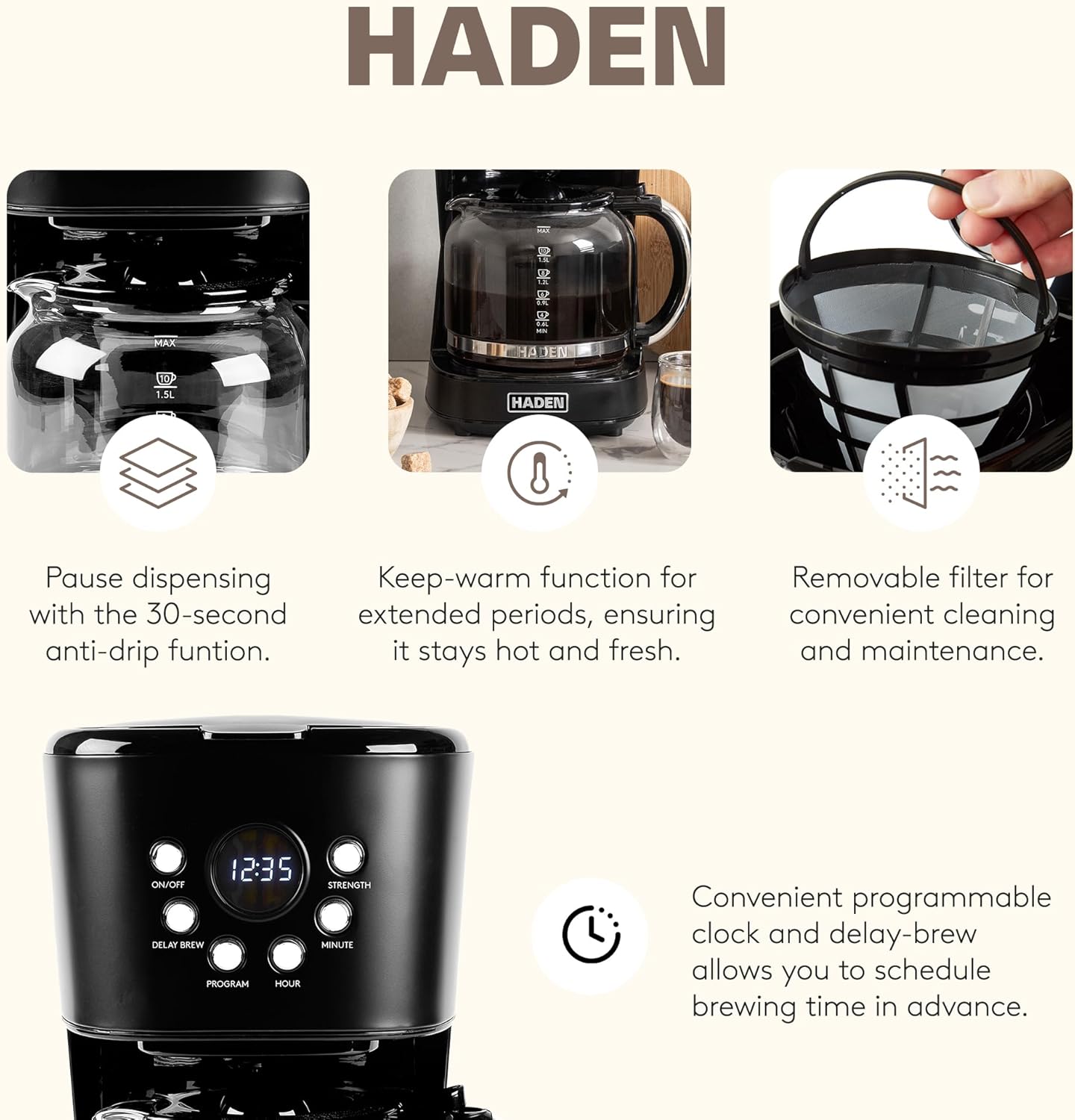 Haden 12 Cup Programmable Drip Coffee Maker Coffee Machine Bundled with Heritage 2 Slice Wide Slot Stainless Steel Toaster, Turquoise & Chrome