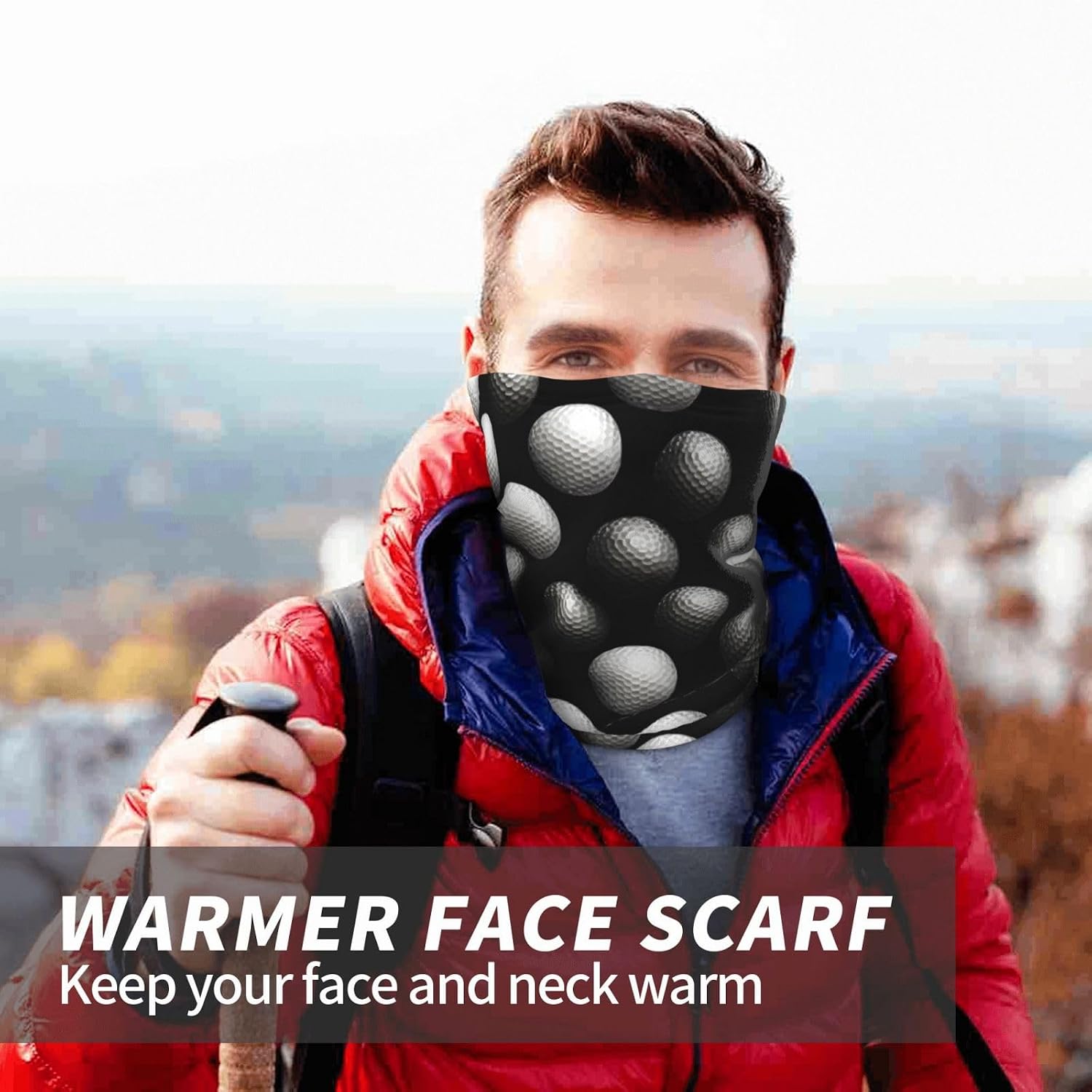 Winter Face Mask Elastic Headband Cold Weather Neck Warmer for Men Women, Black White Golf Adjustable Neck Gaiter