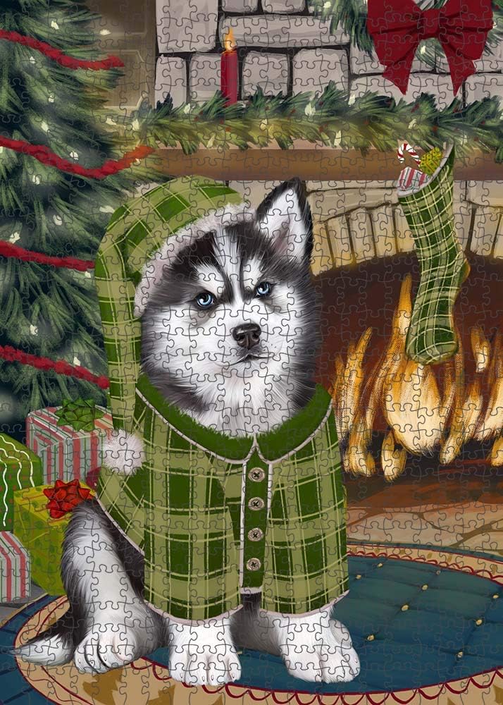 Christmas Stocking was Hung Siberian Husky Dog Jigsaw Puzzle for Adults - Animal Printed Interlocking Puzzle Game Artwork - Gift for Dog Lover's -1000 Pcs 29.5"x19.7", PZLE52210