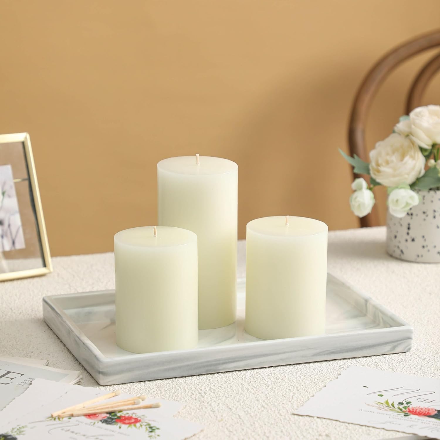 3x4 Inch White Pillar Candles Set of 3 - Decorative Unscented Pillar Candle, Long Burning Dripless Candles for Table Decor, Smokeless Large Pillar Candle for Wedding, Dinner, Rustic Home Decor - Image 2