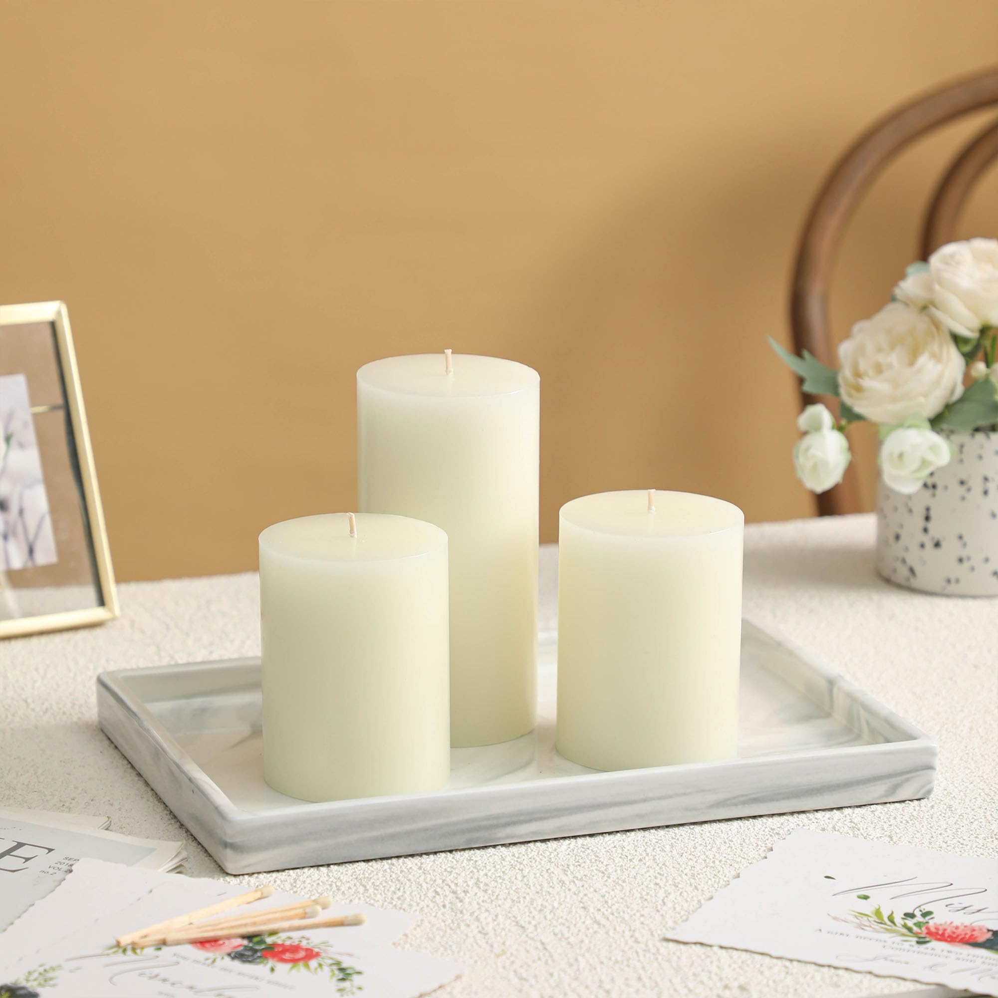 Set di 3 candele a pilastro 3 x 6, candele non profumate, candele a lunga durata, antigoccia, per decorazioni domestiche (bianco)