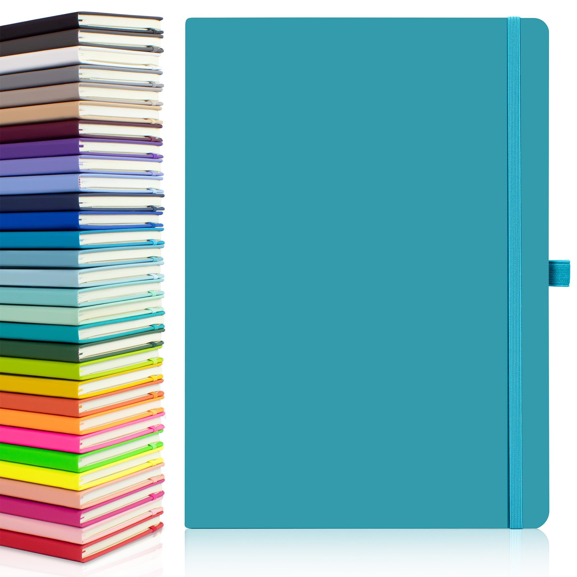 20 x Bulk Pack of Notes London Eco A4 Notebook with Lined Pages, Pen Loop, Ribbon, Date Marks and Paper Pocket, Medium Hardback Journal, Note, sustainably sourced Paper (Teal) — image 1