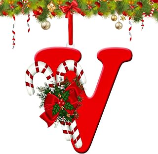Letter Name Ornaments for Christmas Tree, 2D Christmas Decoration 2042, Hanging Ornaments A-Z Xmas Family Keepsake Xmas Stocking Stuffers Gifts for Kids Adults (V)