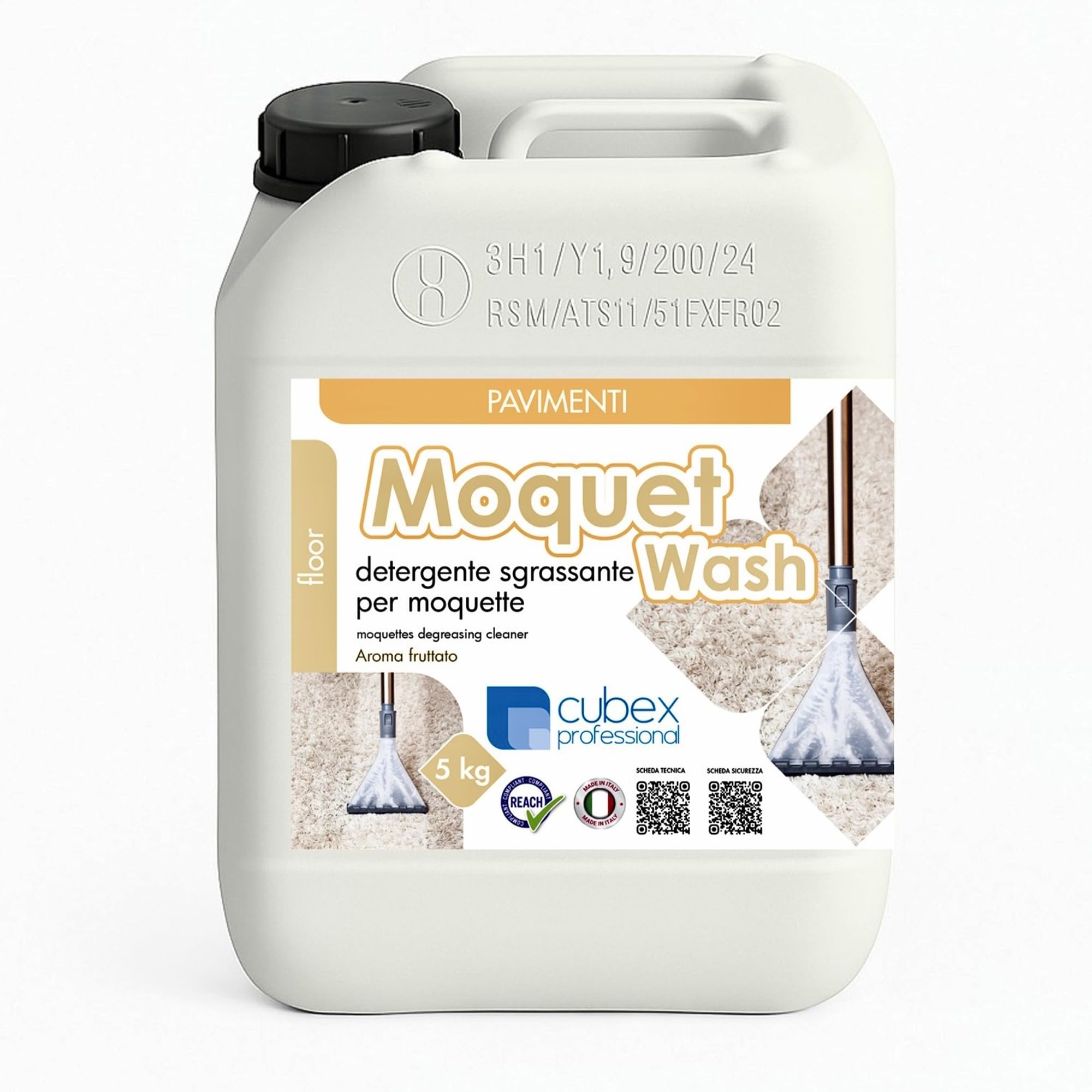 Cubex Professional Moquet Wash 5 L – Nettoyant parfumé pour tapis, tissus et tissus d'ameublement – Dégraissez, Ravive les couleurs et Parfume Moquette, Auto, Sièges, Fauteuils, Canapés