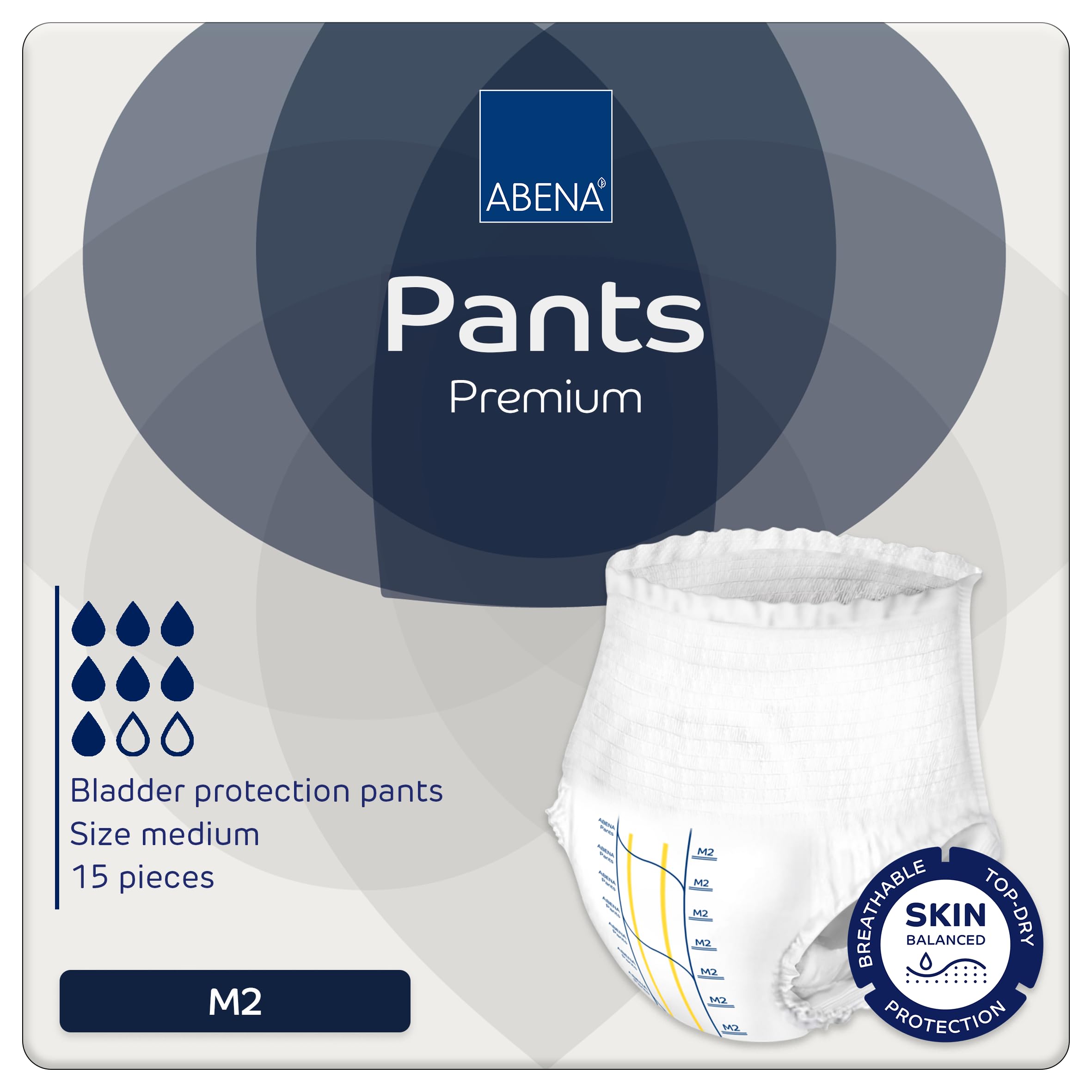 Abena Pants Premium Pull-Up Incontinence Pants, Eco-Labelled Incontinence Pants for Men & Women, Discreet, Protective, Breathable, Comfortable, Medium 2, 80-110cm Waist, 1900ml Absorbency, 15PK