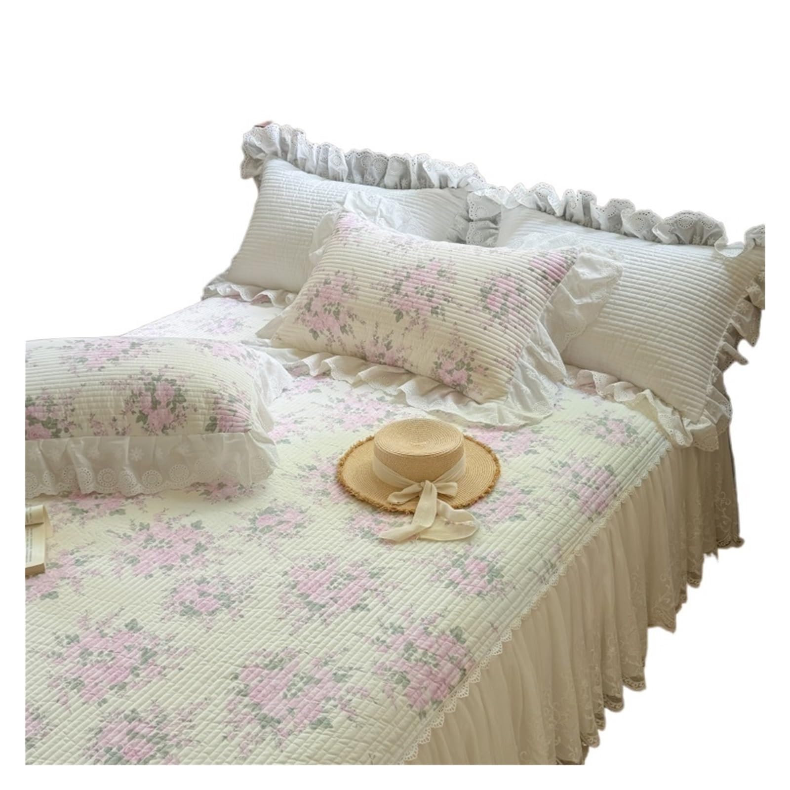 Bed Skirt 3Pcs Lace Ruffles Quilted Bed Skirt, Mattress Cover, Bedspread, Sheet, With Pillowcases, Suitable For 1.2M/1.5/1.8/2M(Color 02 48 * 33.0mm,200X220cm 3pcs)