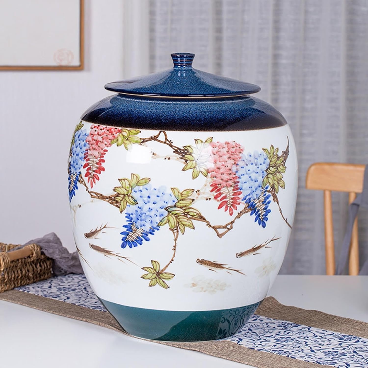 Ceramic Rice Storage Container,Chinese Flowers Large Ceramic Rice Bucket