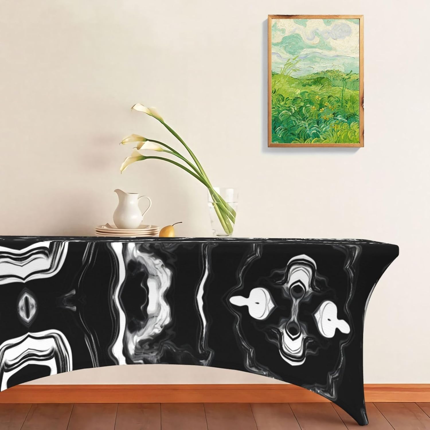 Black White Marble Print Print Table Cover Rectangular Tablecloth for 6-Foot Tables for Wedding Banquets Outdoor