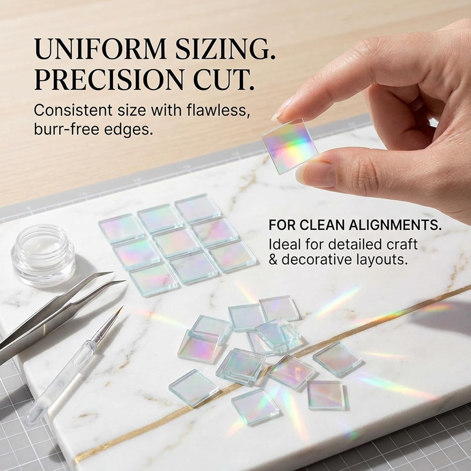 100/200/300/500 Pack Iridescent Acrylic Squares, Mini Rainbow Holographic Tiles, 3mm Thick Colorful Plastic Pieces for DIY Mosaic Art and Jewelry Making (200pcs,1.2"*1.2")