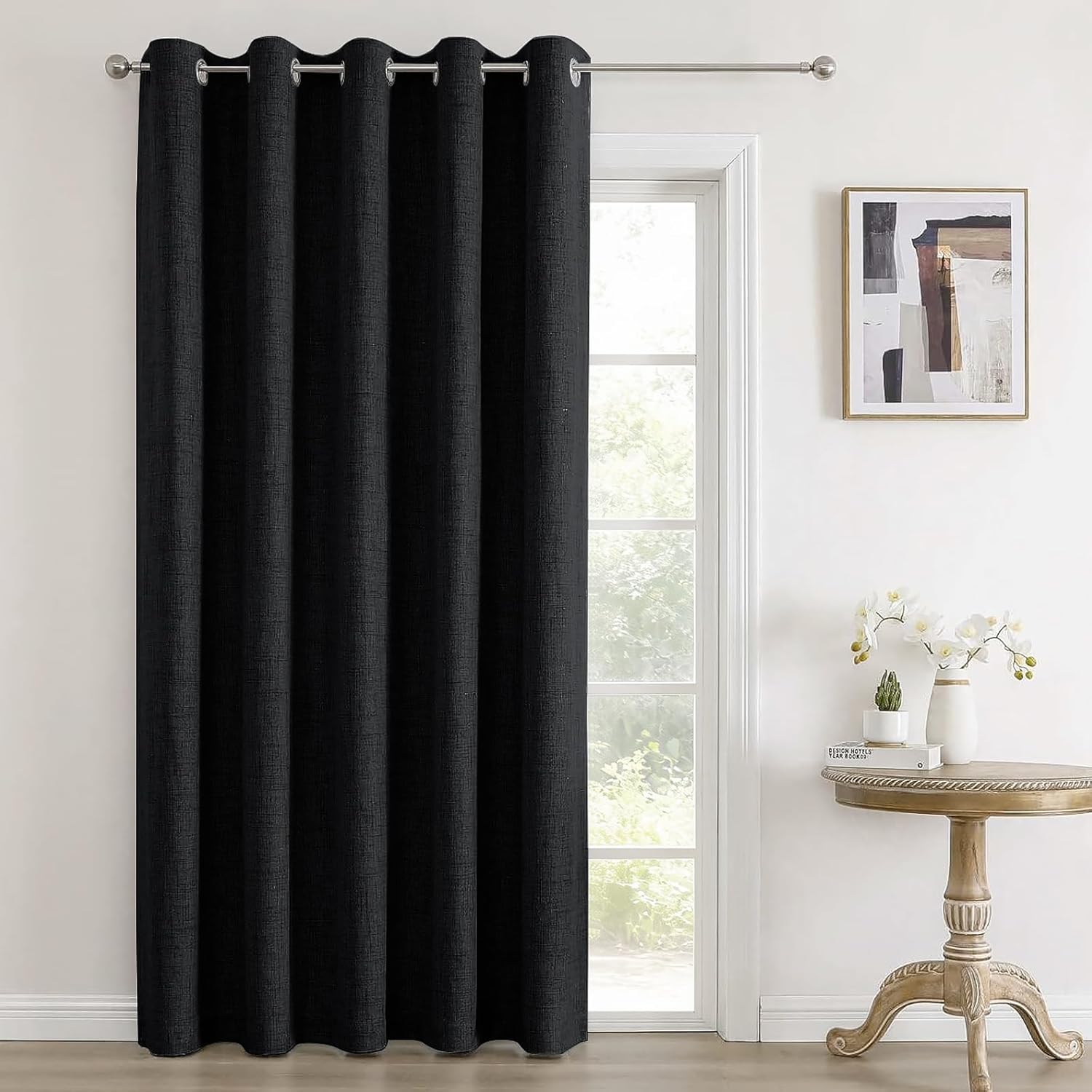 Joydeco Blackout Room Divider Curtains, Extra Wide Sliding Door Drapes Living Room Curtains, Black 1 Panel 70W x 96L Inch Patio Door Drapes for Room Privacy