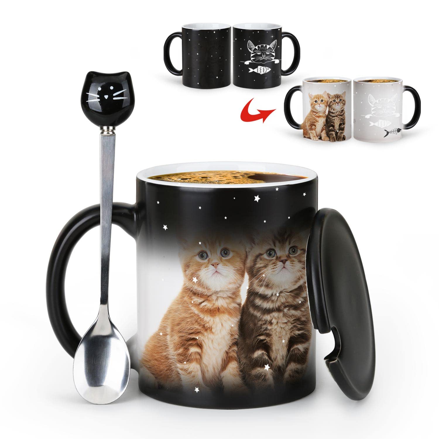 Tazza Gatto Sbircia 3D - Ceramica, 350ml, Regalo Divertente