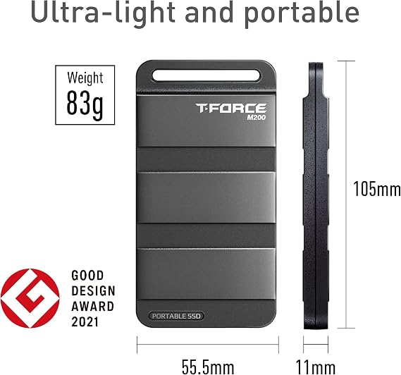 TEAMGROUP T-Force M200 Portable SSD 500GB USB3.2 Gen2x2 Type-C Read up to 1800MB/s Write up to 1500MB/s Compatible with PS5 & Xbox & Chrome OS T8FED9001T0C102