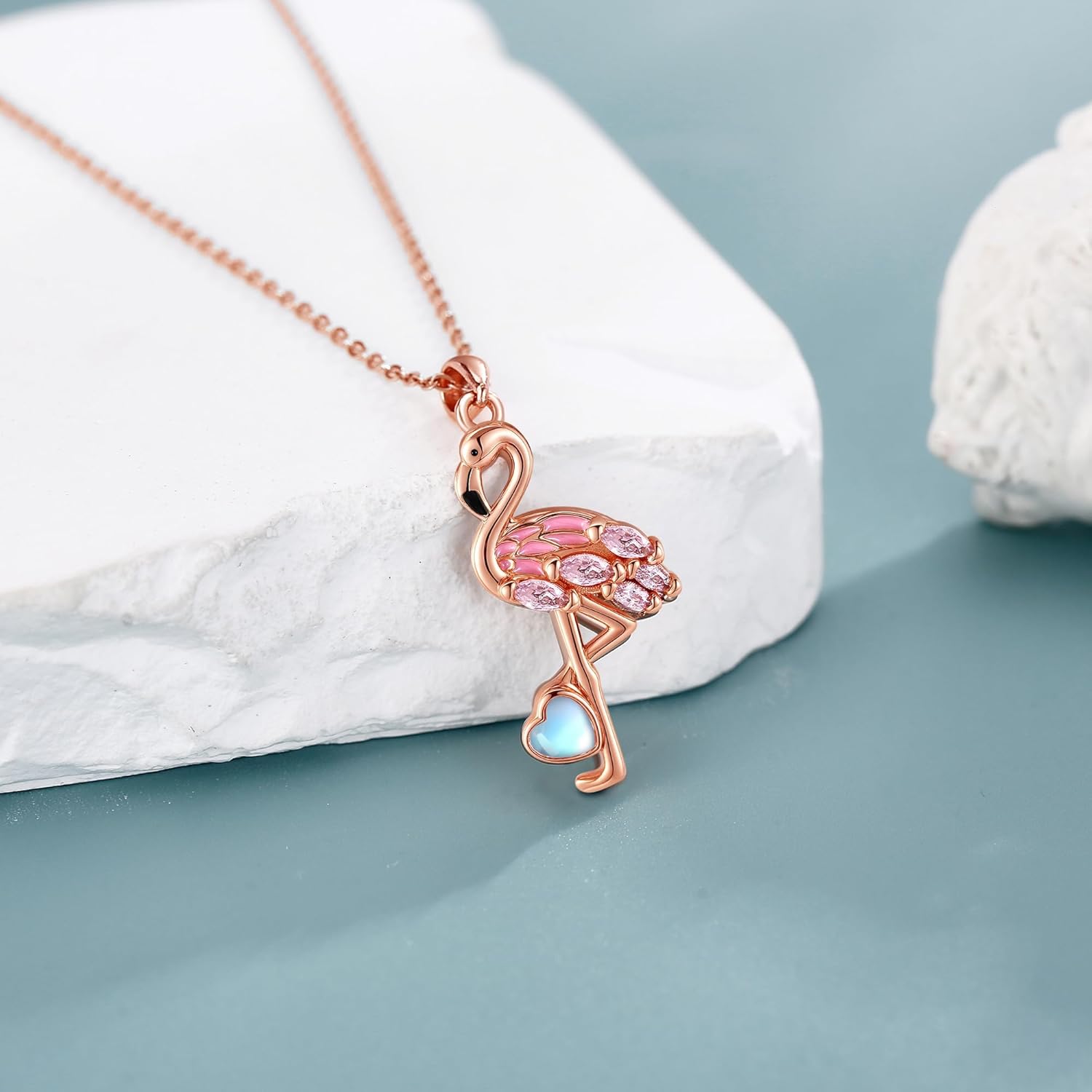 Flamingo Necklace 925 Sterling Silver Moonstone Flamingo Pendant Animal Christmas Jewelry Present for Women Mom - Image 4